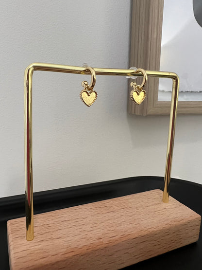 Hanging heart hoop earrings